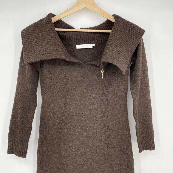 ASTR the Label | Lillian Sweater Dress in Brown Knit Off Shoulder Midi L - Picture 8 of 16